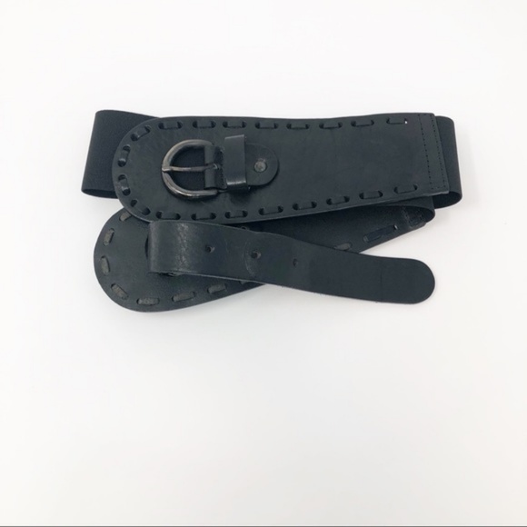 Kew Black Leather waist belt top stitch Large - Picture 2 of 5